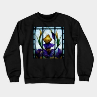 Floral Iris Stained Glass Arts and Crafts Crewneck Sweatshirt